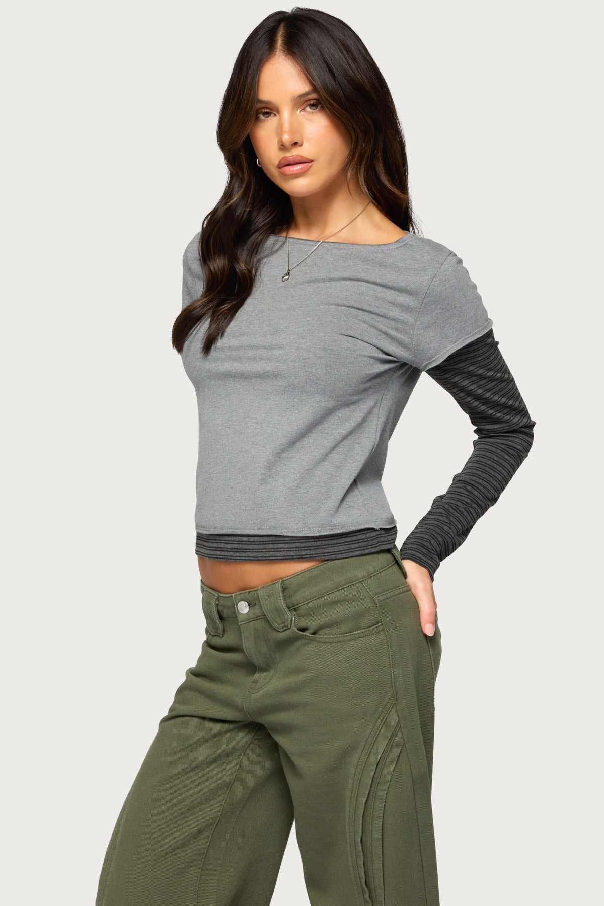 Layered Stripey Long Sleeve T Shirt