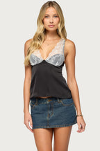 Vikkey Lacey Satin Effect Tank Top