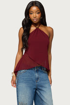 Chiffon Split Open Back Halter Top