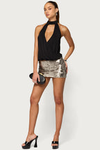 Lizah High Neck Cutout Wrap Top