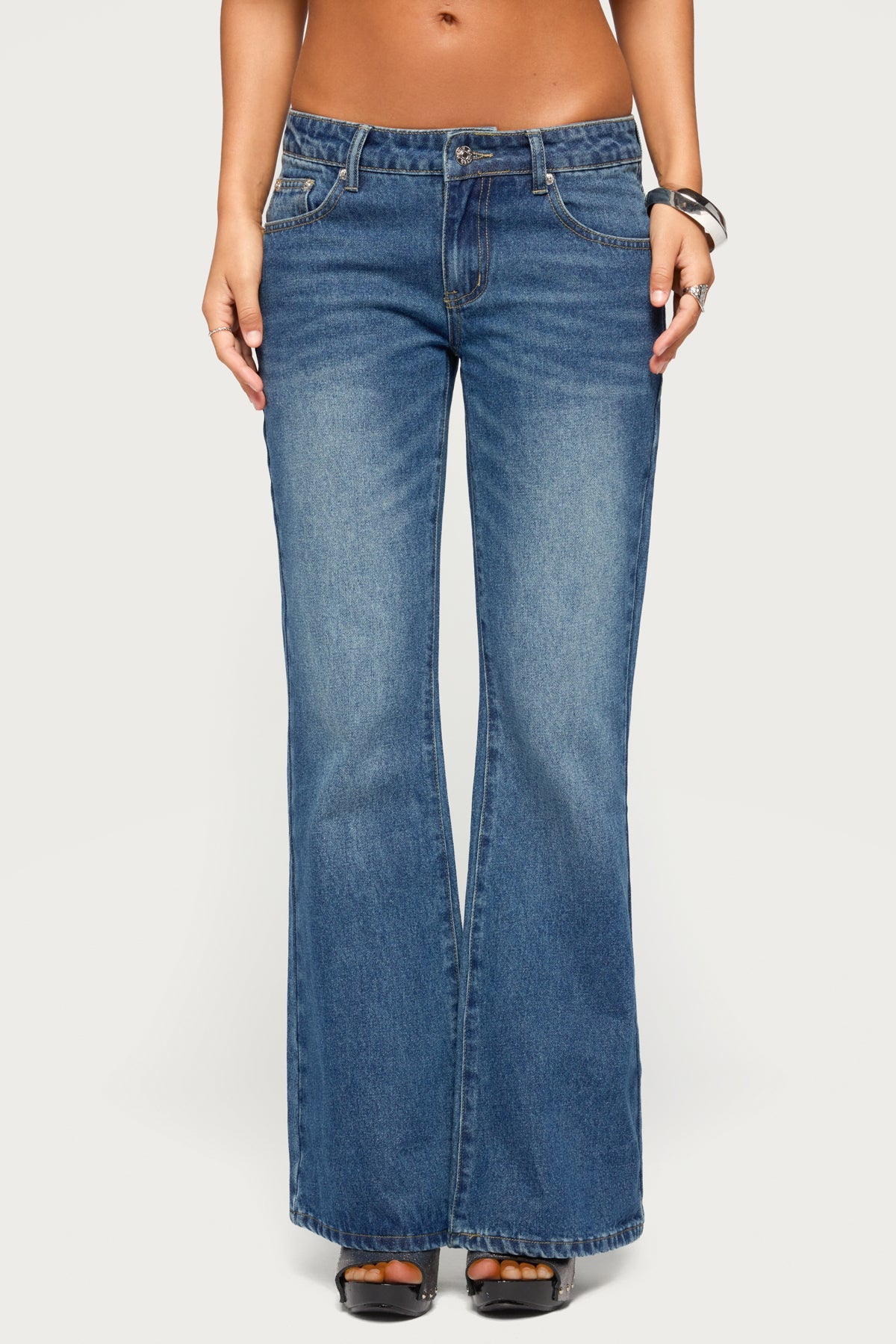 Raiva Rhinestone Low Rise Flared Jeans