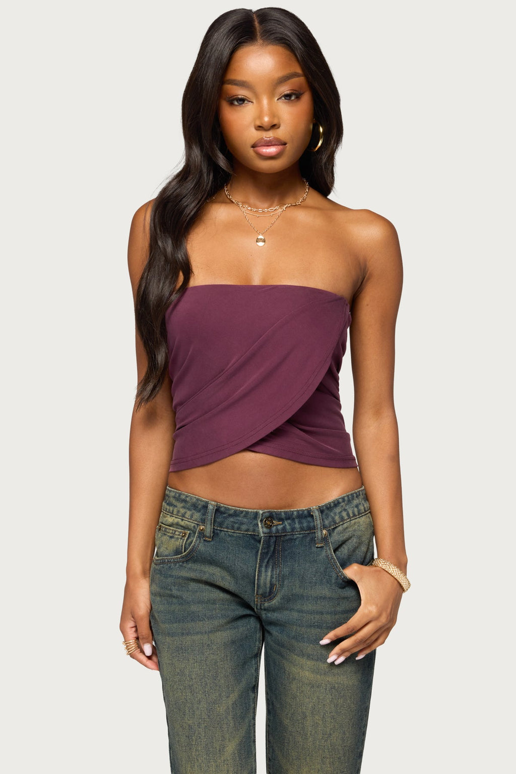 Amei Asymmetric Strapless Wrap Top
