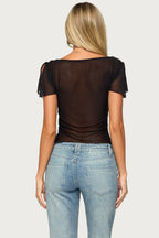 Ciri Sequin Mesh V Neck Top