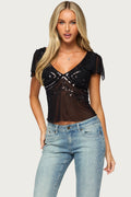 Ciri Sequin Mesh V Neck Top