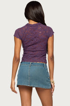Cleoh Keyhole Sheer Lace Top
