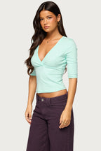 Garla V Neck Three-Quarter Sleeve Top