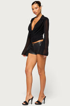 Paela Mesh Cowl Neck Long Sleeve Top