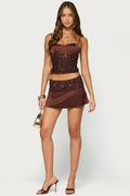 Kya Lacey Beaded Satin Effect Mini Skort