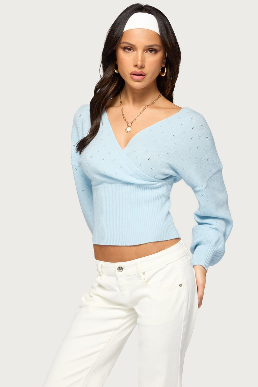 Maayan V Neck Pointelle Knit Sweater