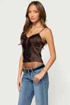 Charleigh Lacey Button Up Satin Effect Top