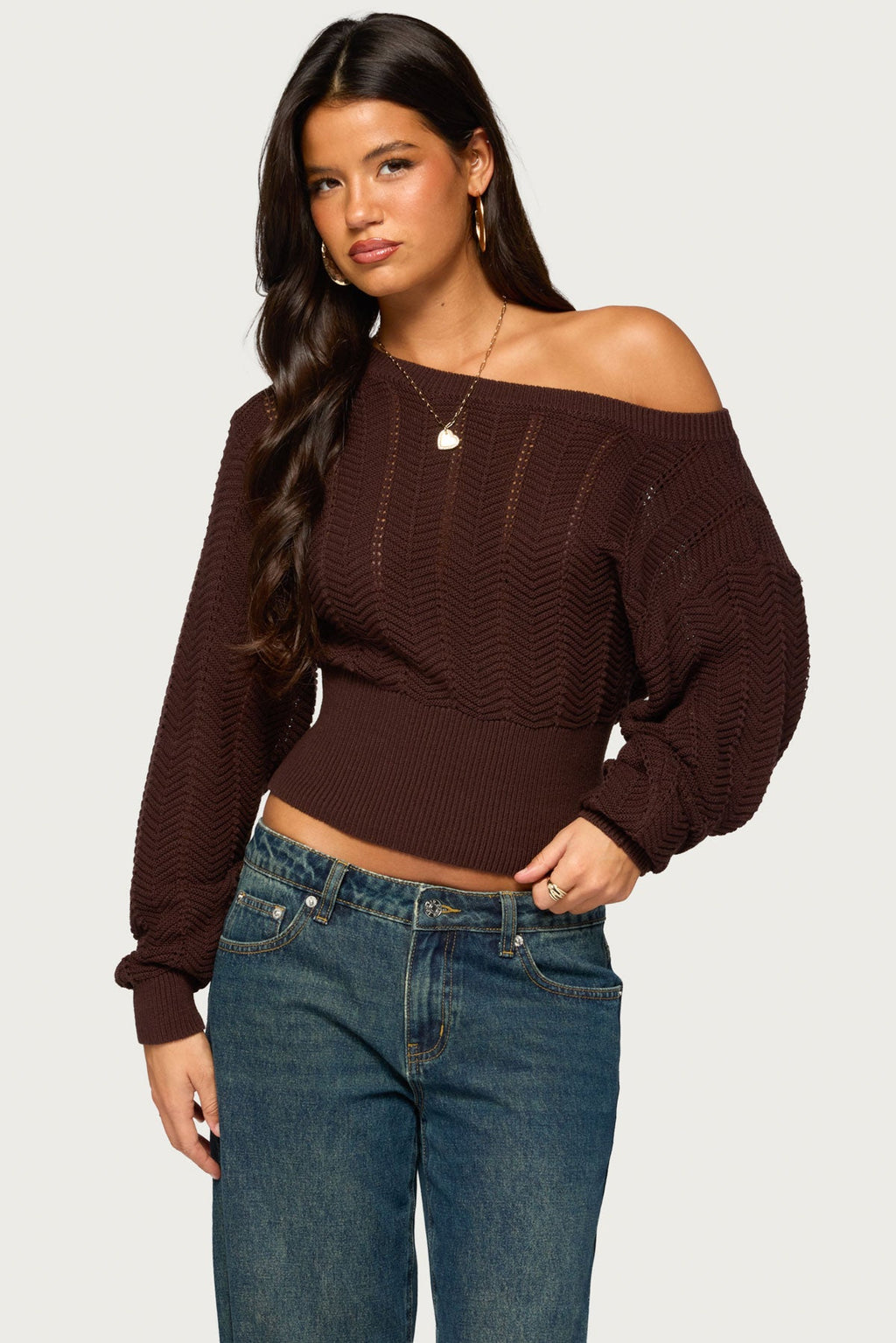 Grasey Off Shoulder Knit Sweater