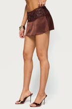 Kya Lacey Beaded Satin Effect Mini Skort