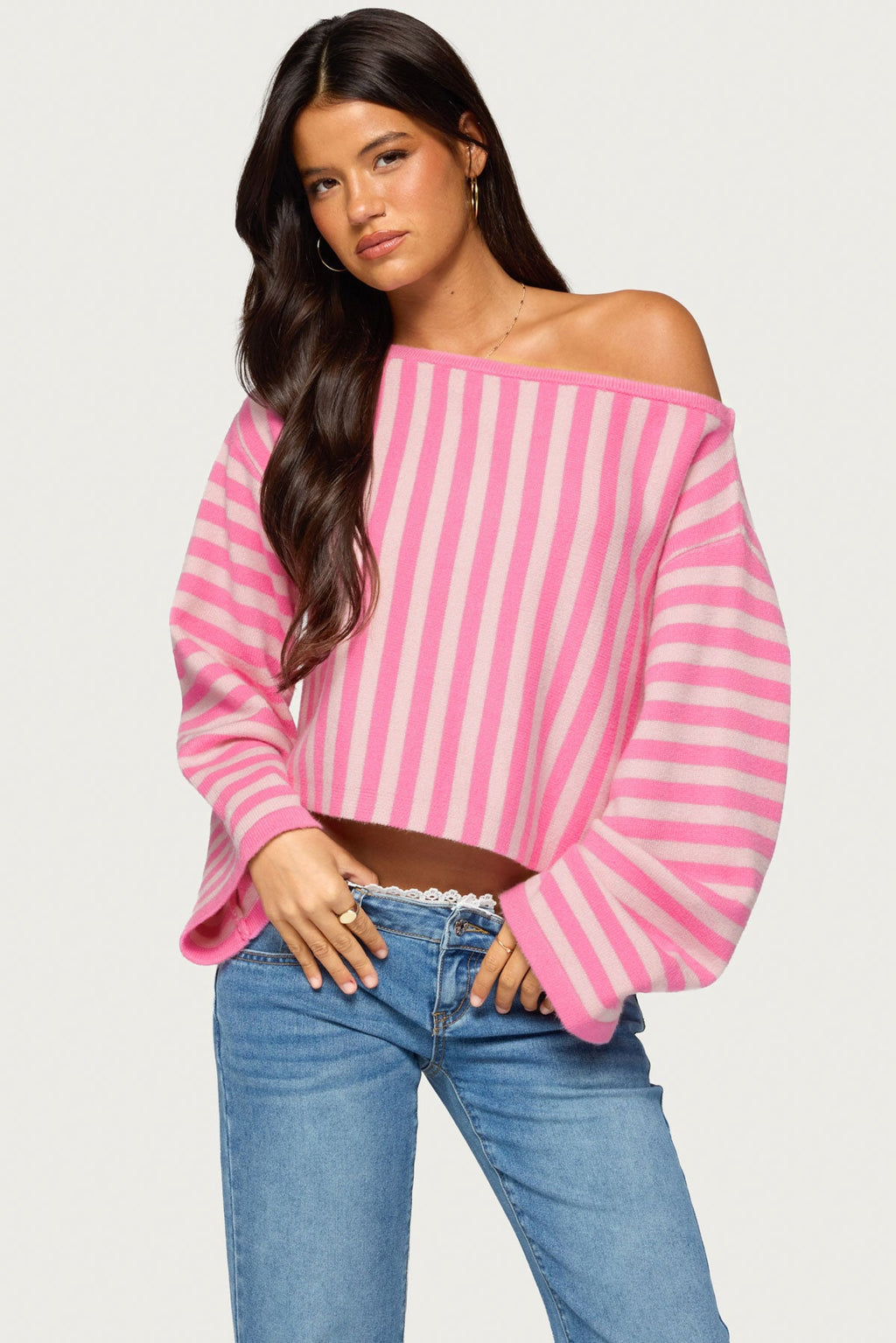 Jacey Off Shoulder Striped Sweater
