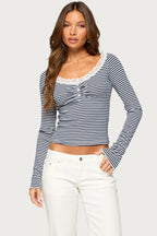 Teodora Strpey Lacey Long Sleeve Henley Top
