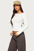 Jasmina Pointelle Lacey Long Sleeve Top