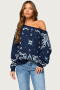 Faiga Off Shoulder Bnadana Knit Sweater